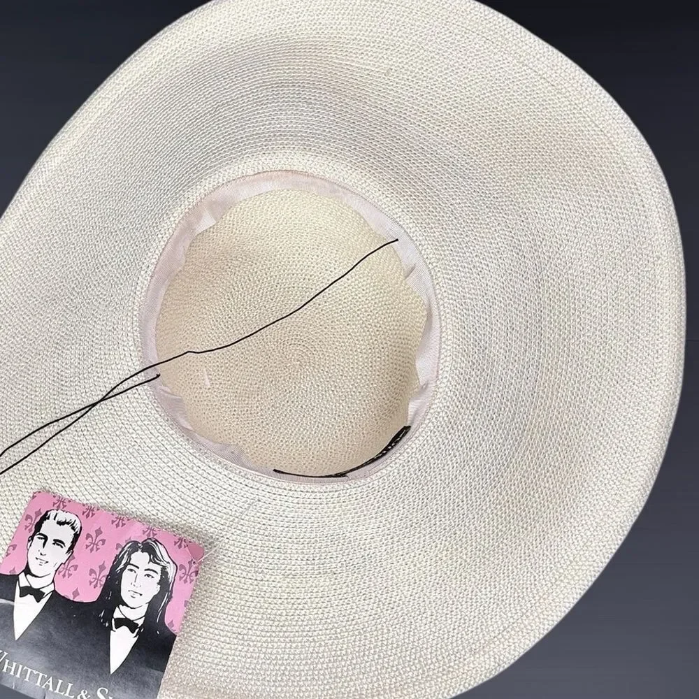 Whittall & Shon Wide Brim Straw Hat Lace Knotted Wrap Summer Derby Garden Party